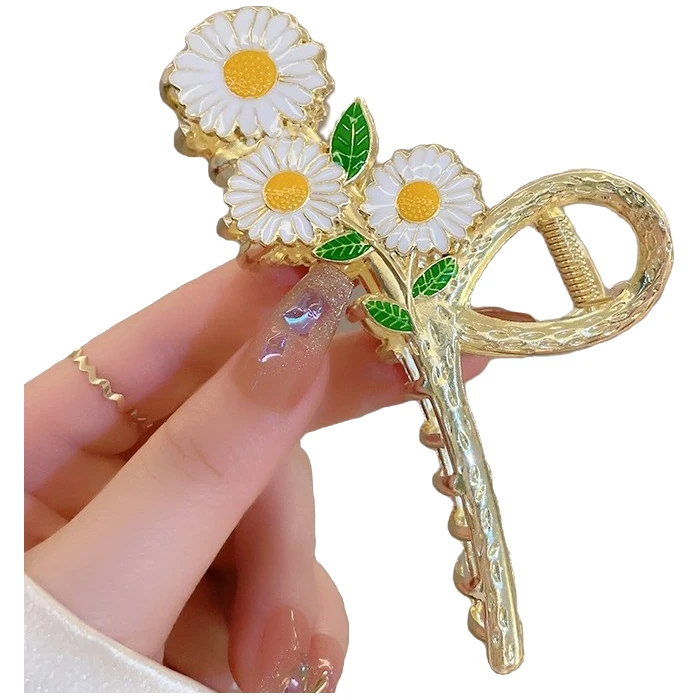 合金发饰 锌合金超仙花朵抓夹小雏菊古风高雅鲨鱼夹中国风头饰
