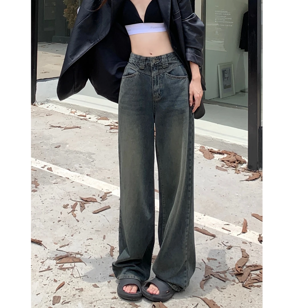 大码窄版直筒牛仔裤女秋季新款胖妹妹mm高腰遮肉显瘦梨形身材裤子