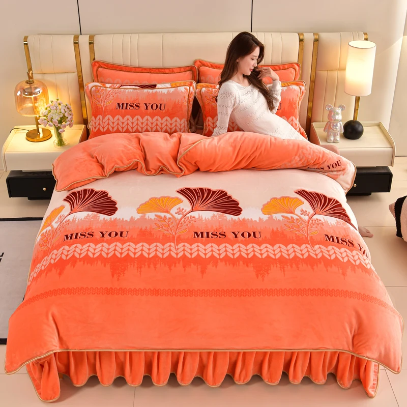 加厚保暖牛奶绒四件套亲肤双面绒水晶绒绒被毛绒加绒