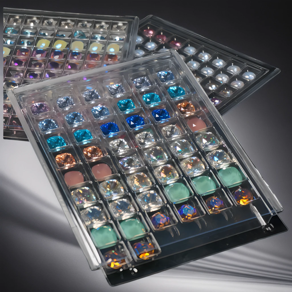 PVC爆闪饰品盒极光钻冰透平底彩色超闪平底钻极光圆美甲钻指甲钻