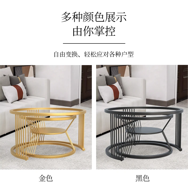 简约圆形茶几定制岩板大理石茶几底座小户型折叠茶几支架双层茶几