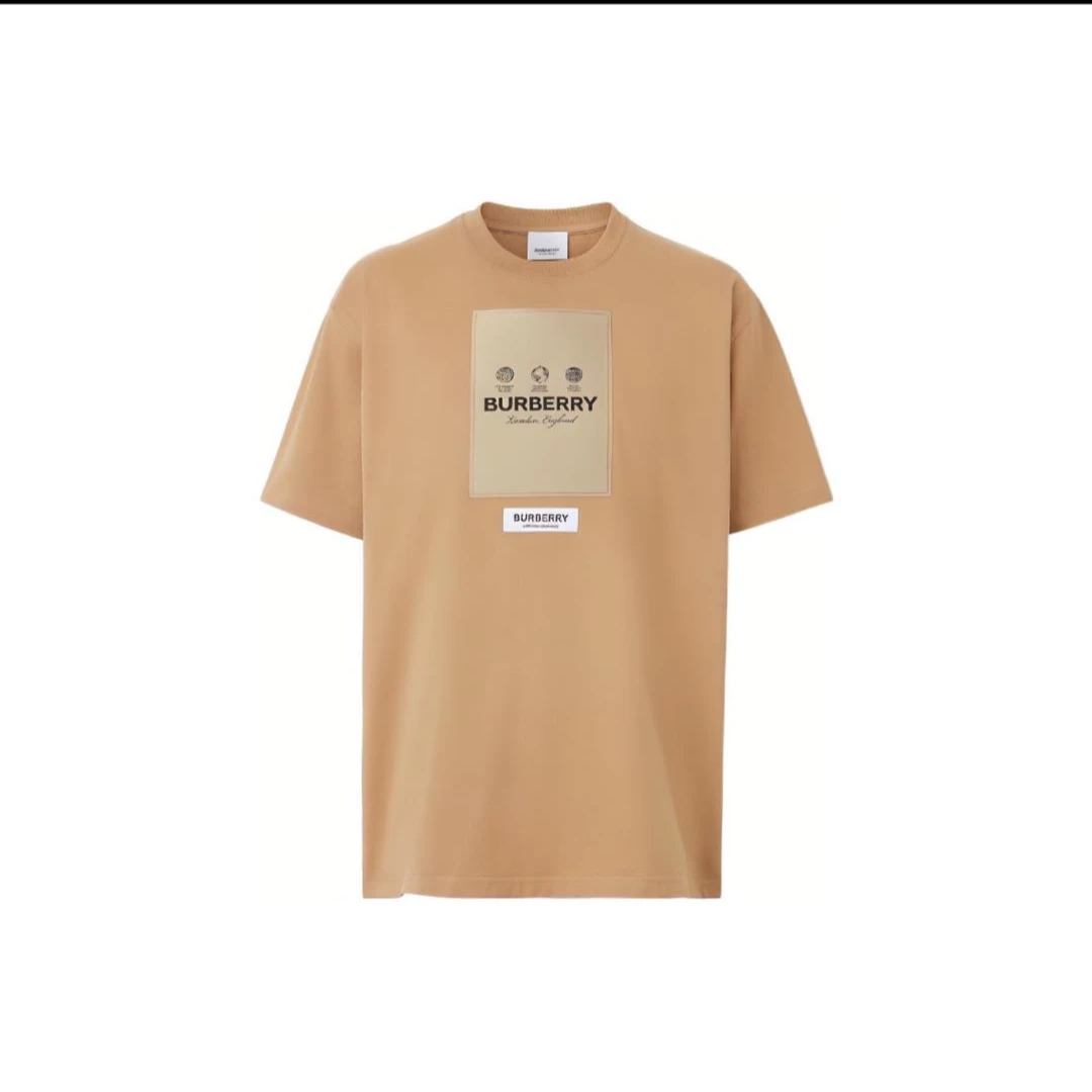 全新未使用 BURBERRY/博柏利 浅驼色棉质标签贴花休闲T恤8057530