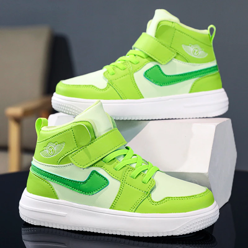 秋季百搭休闲童鞋板鞋春秋款高帮运动鞋魔术贴中大童男孩休闲潮牌