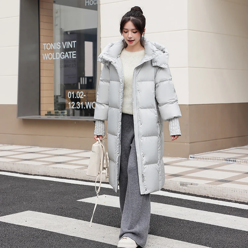 【银泰专属】新款冬季女装长款防风保暖羽绒服连帽99W632