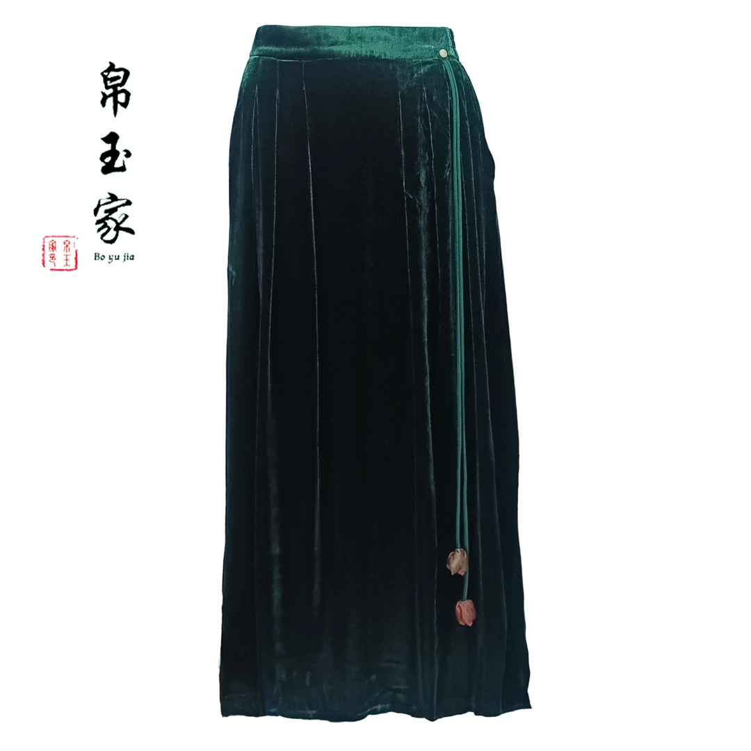 【帛玉家】688洋气春秋高端桑蚕丝丝绒半身裙