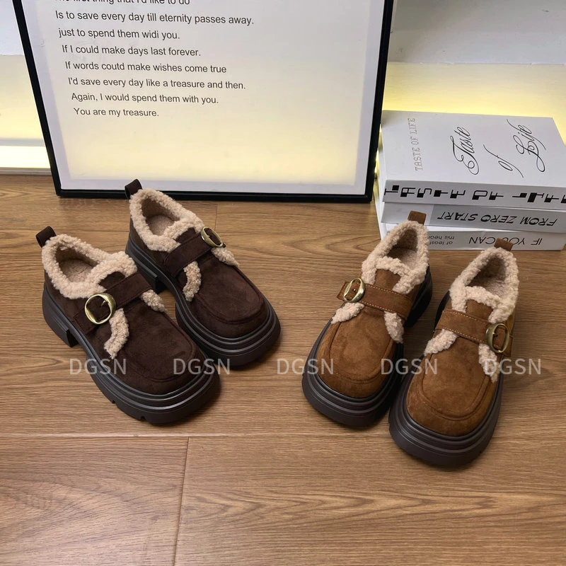 【德歌诗妮】乐福鞋女款2024新款冬季加绒加厚保暖毛毛鞋雪地靴棉鞋