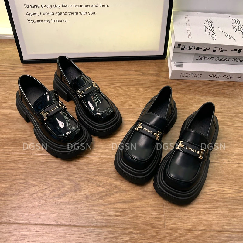 【德歌诗妮】乐福鞋女春秋季2024新款粗跟单鞋松糕厚底英伦风小皮鞋