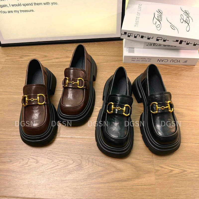 【德歌诗妮】乐福鞋女复古2024春秋新款松糕厚底单鞋学院风jk小皮鞋