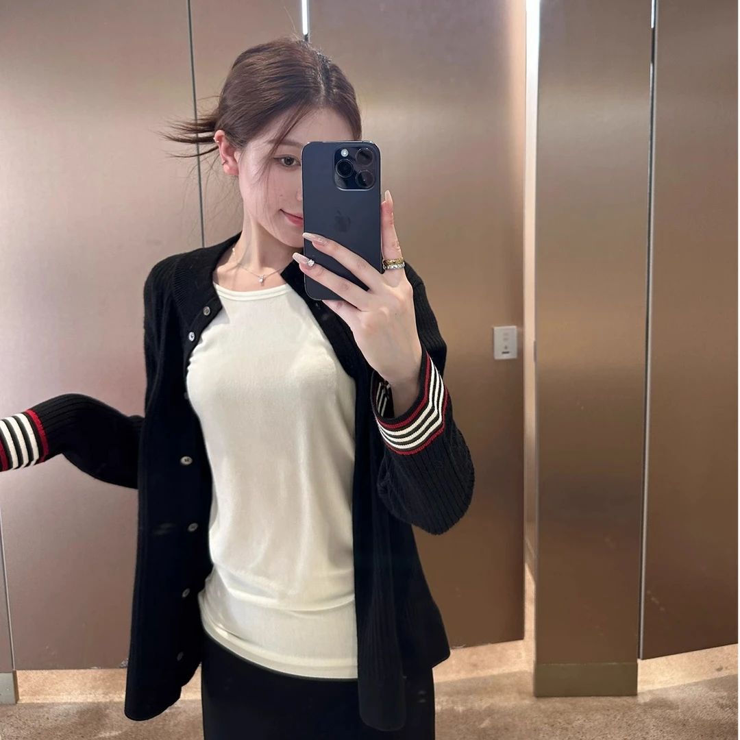 2024新款撞色纽扣小香风针织开衫女春秋宽松休闲外套显瘦内搭上衣