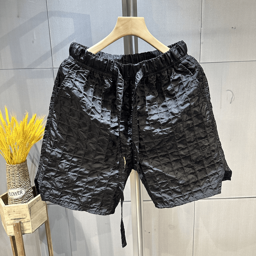 夏季男士时尚休闲百搭立体格纹五分短裤潮流印花高档男款男生新款