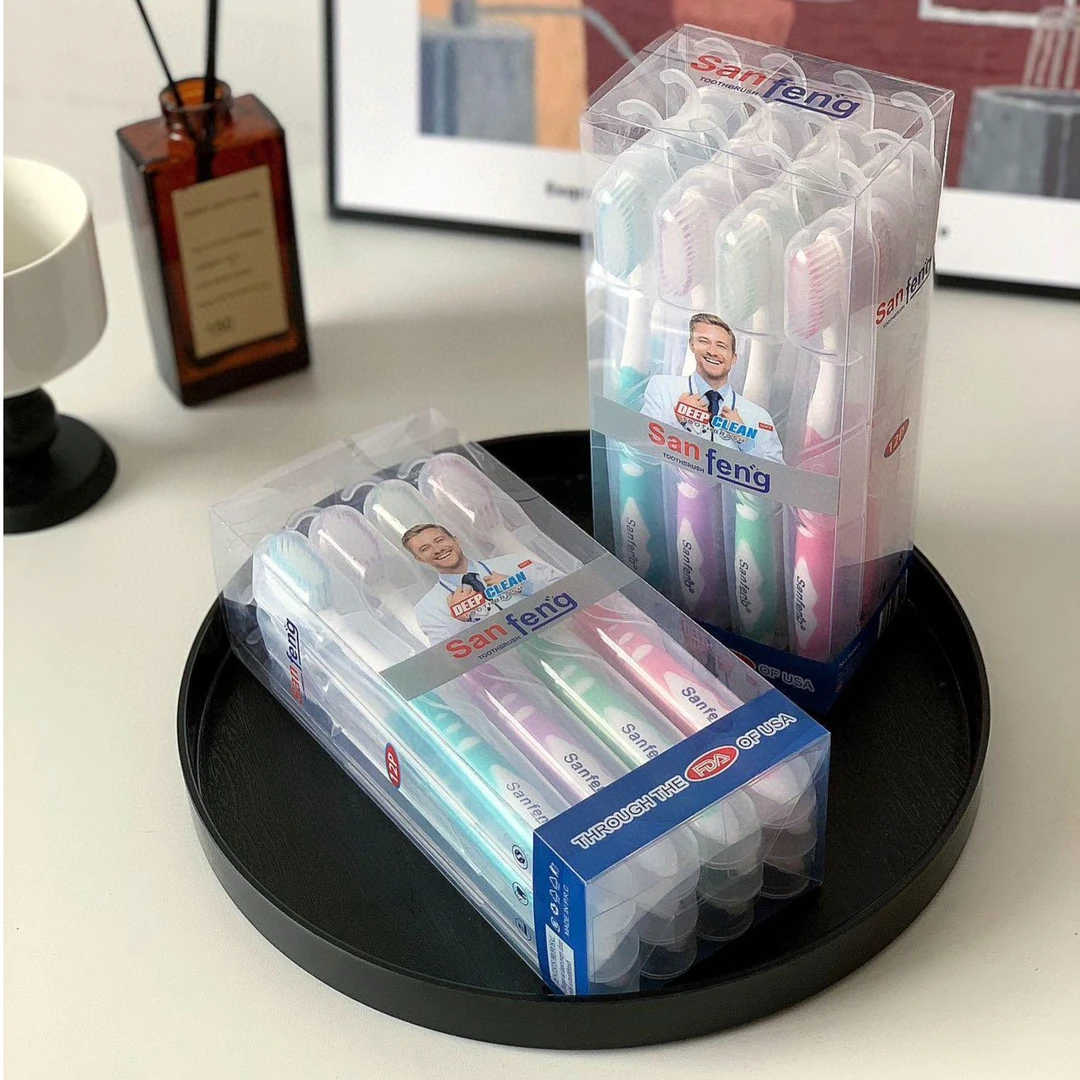 外贸出口旅行装牙刷12支装家用软毛独立便携旅行盒宽头超细牙刷