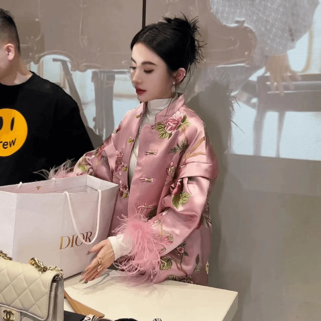 桃花朵朵开 新中式国风中式气质时尚网红秋冬外套