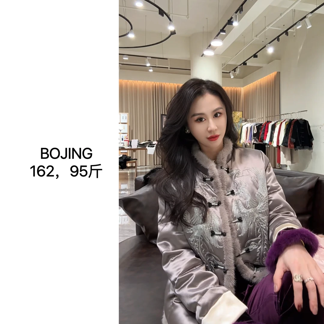 新款【有凤来仪】新中式休闲百搭醋酸水貂毛重工刺绣国风羽绒服