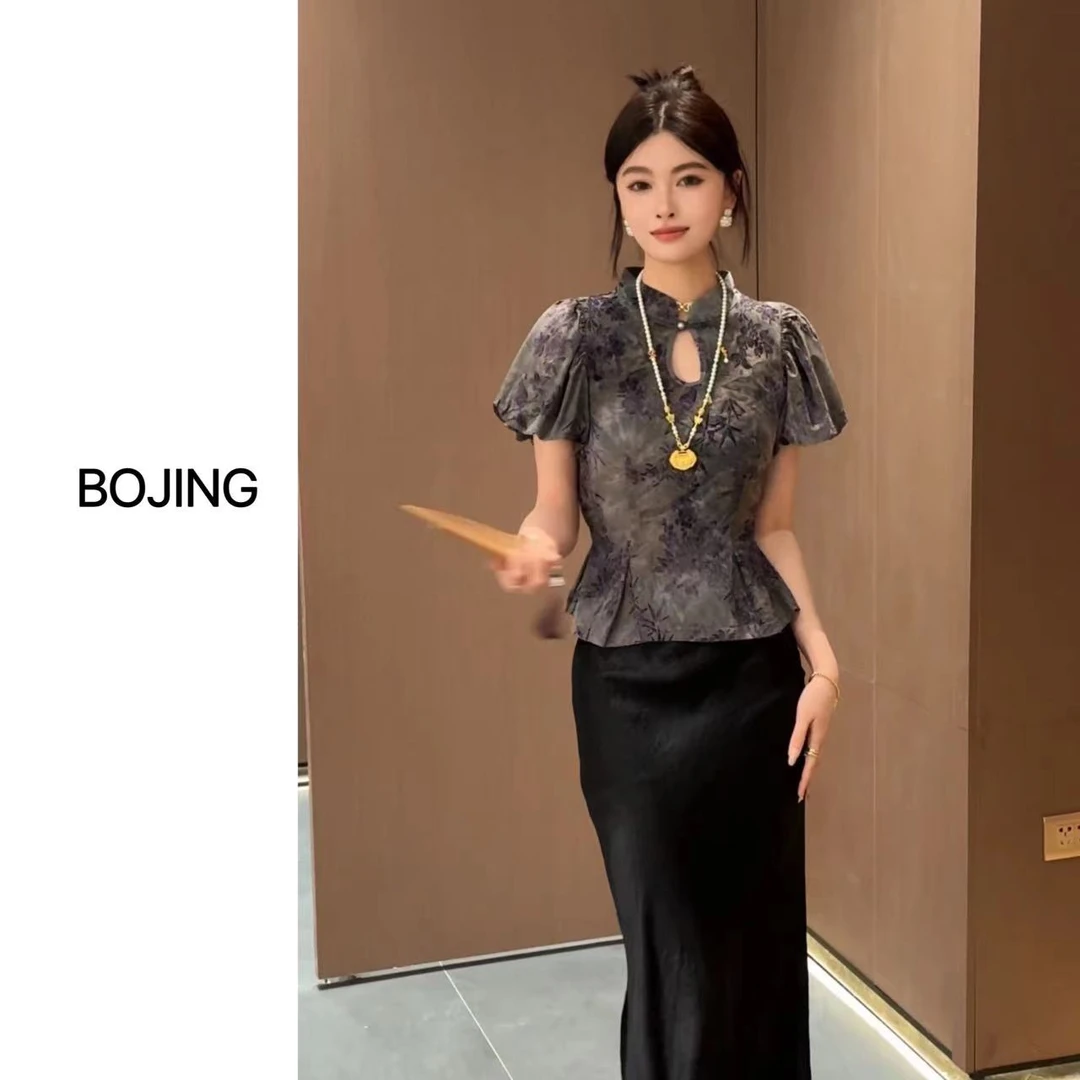 凤起玉鸣现货【喜上眉梢】新中式显瘦气质网红时尚夏季修身上衣短袖