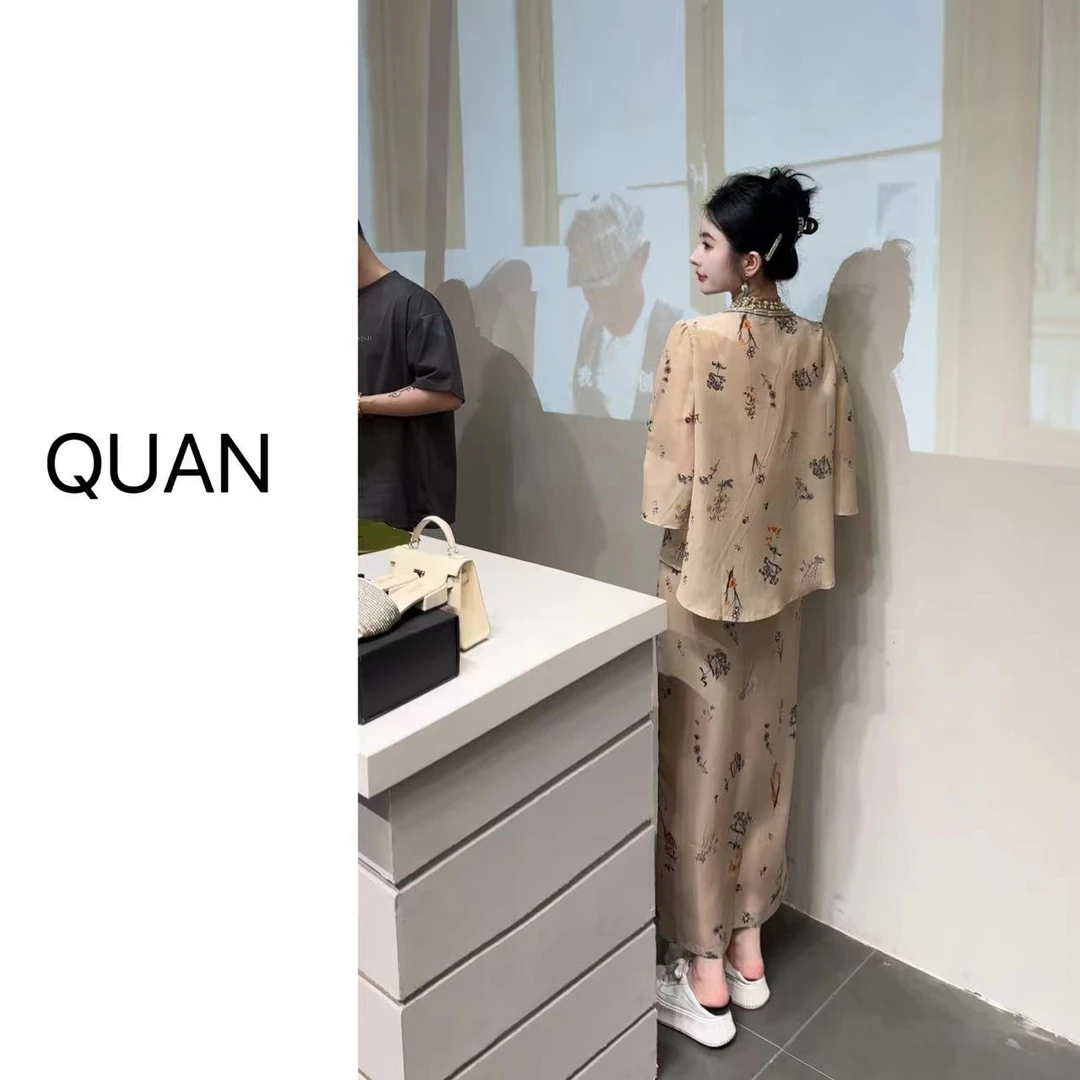 新款 现货【繁花曼妙】显瘦气质网红时尚上衣裙子套装