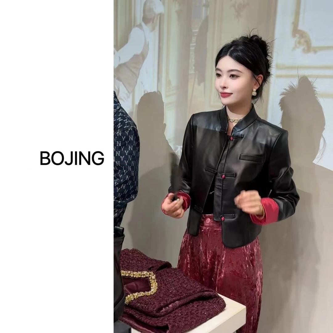 【国色天香】新中式轻奢绵羊皮短款复古高智淡人皮衣