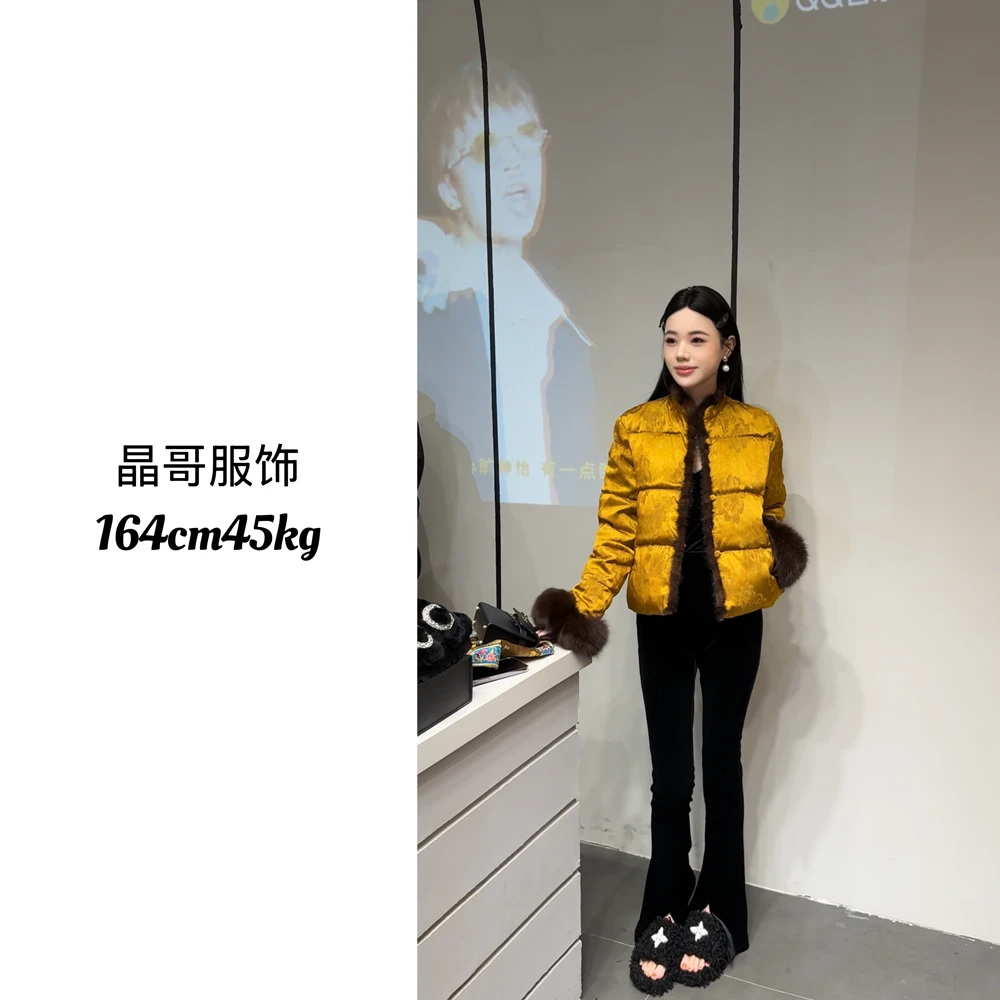 现货【云舒】新中式休闲百搭水貂毛保暖国风羽绒服