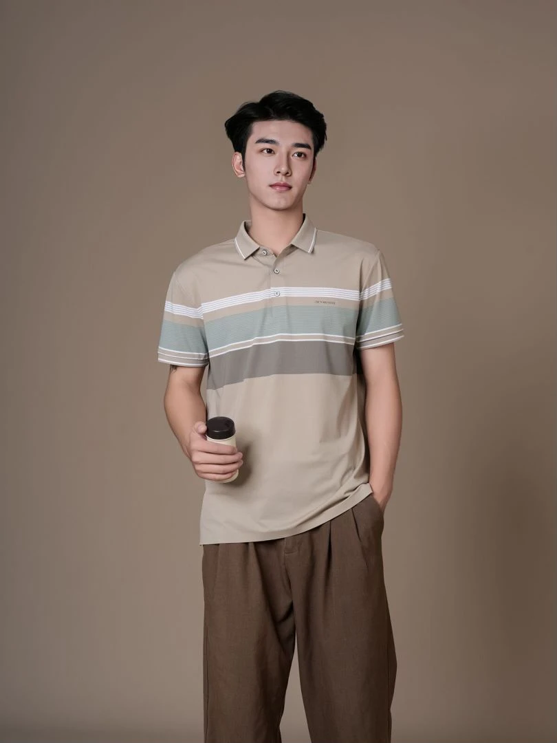 穿衣亮夏季条纹系列男士短袖凉爽简约商务时尚翻领polo衫