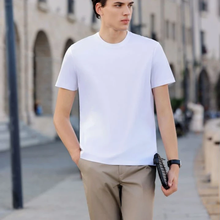 穿小亮夏季丝光长绒棉系列薄款男士短袖凉爽简约运动休闲圆领T恤