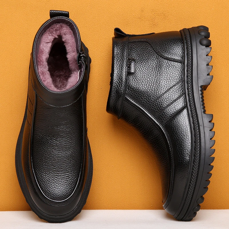 22606蜻蜓牌男士棉鞋冬季保暖加绒真皮中老年爸爸皮棉鞋冬天鞋