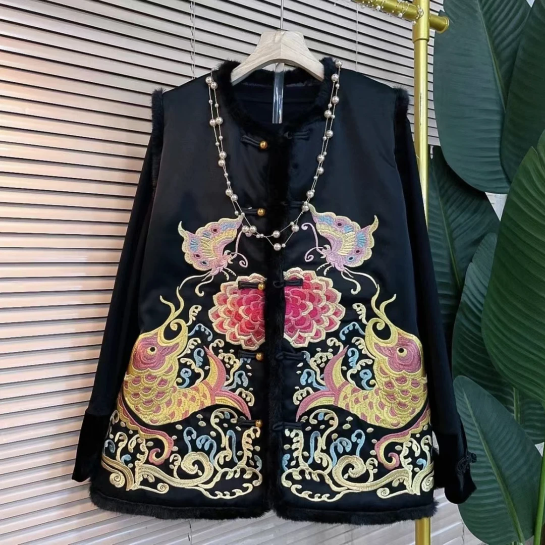 【加绒马甲锦鲤】2024新款新中式重工刺绣百搭马甲立领