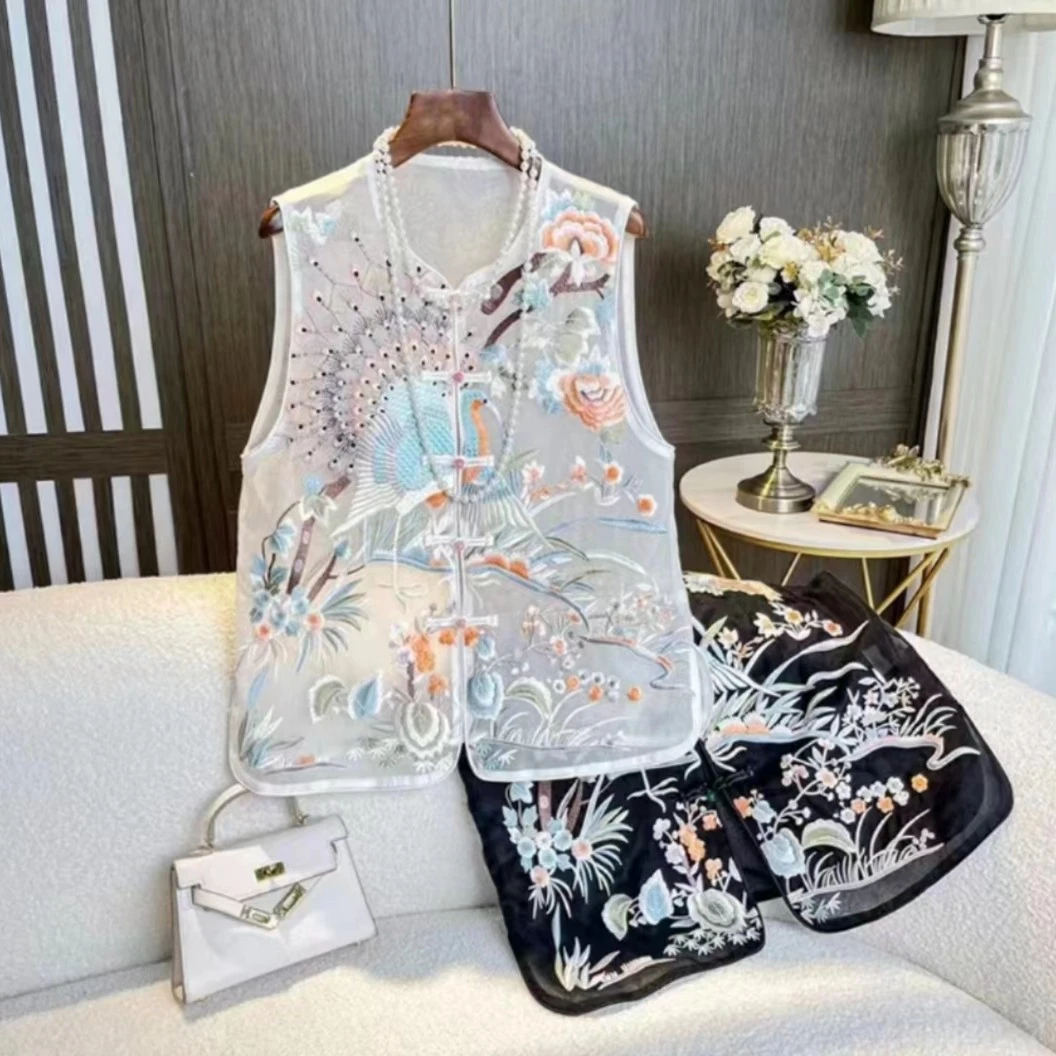 【孔雀开屏】新中式国风柔纱孔雀开屏刺绣马甲