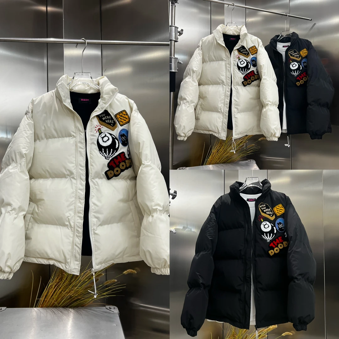 美式休闲情侣冬季高街潮牌图案刺绣oversize百搭上衣棉服