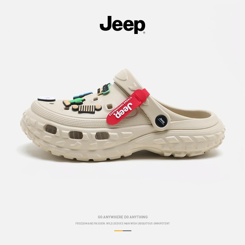 JEEP/吉普包头拖鞋夏季情侣款软底透气沙滩凉拖鞋防滑外穿洞洞鞋