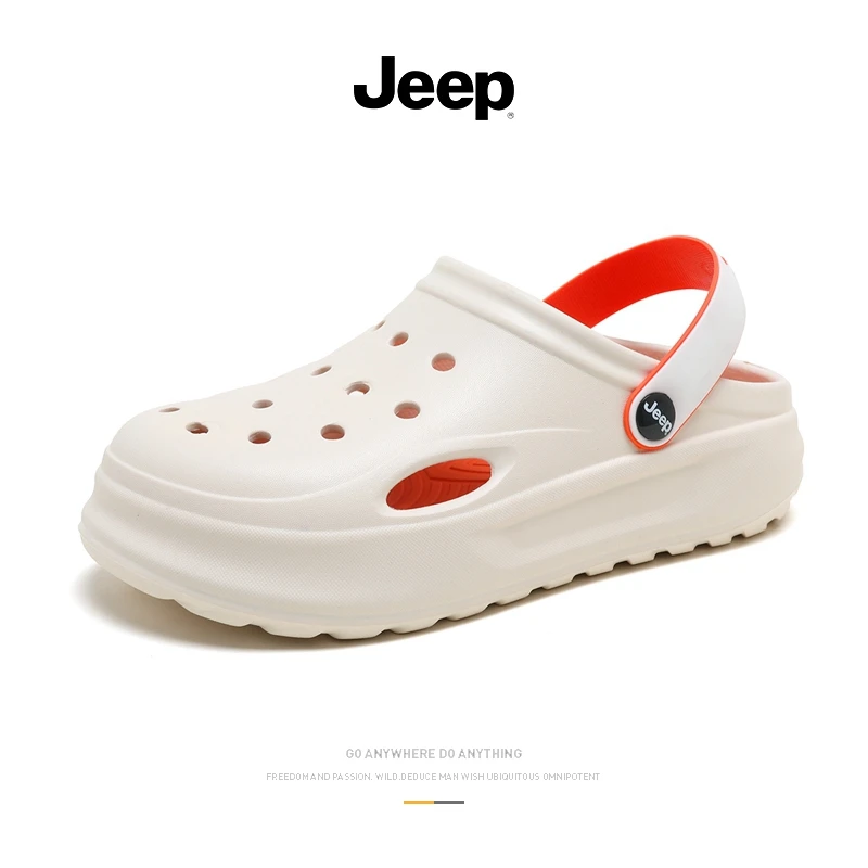 JEEP/吉普男夏洞洞鞋潮流外穿沙滩防滑情侣户外包头厚底软底凉拖