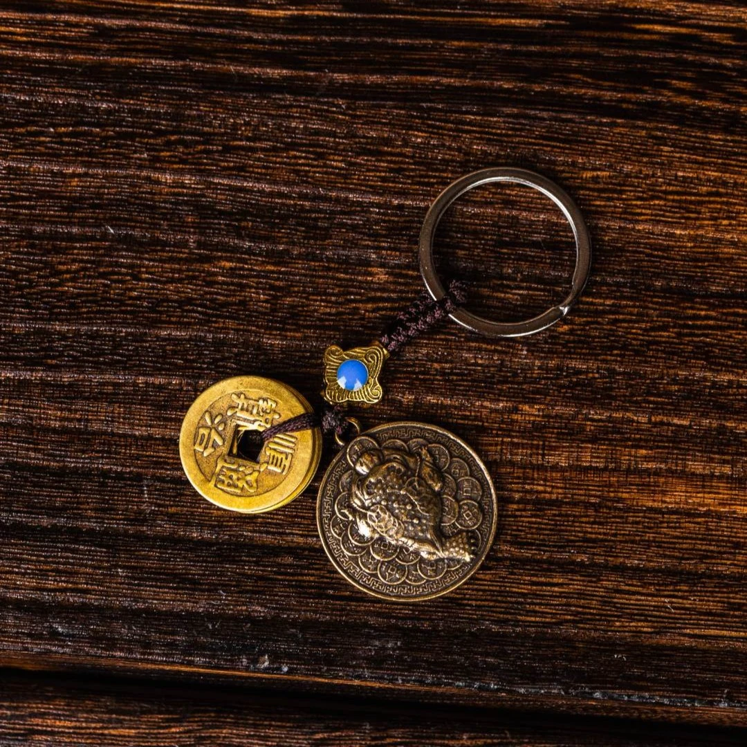 1个【城丽】五帝钱进才金蟾钥匙扣挂件/个FL-1089