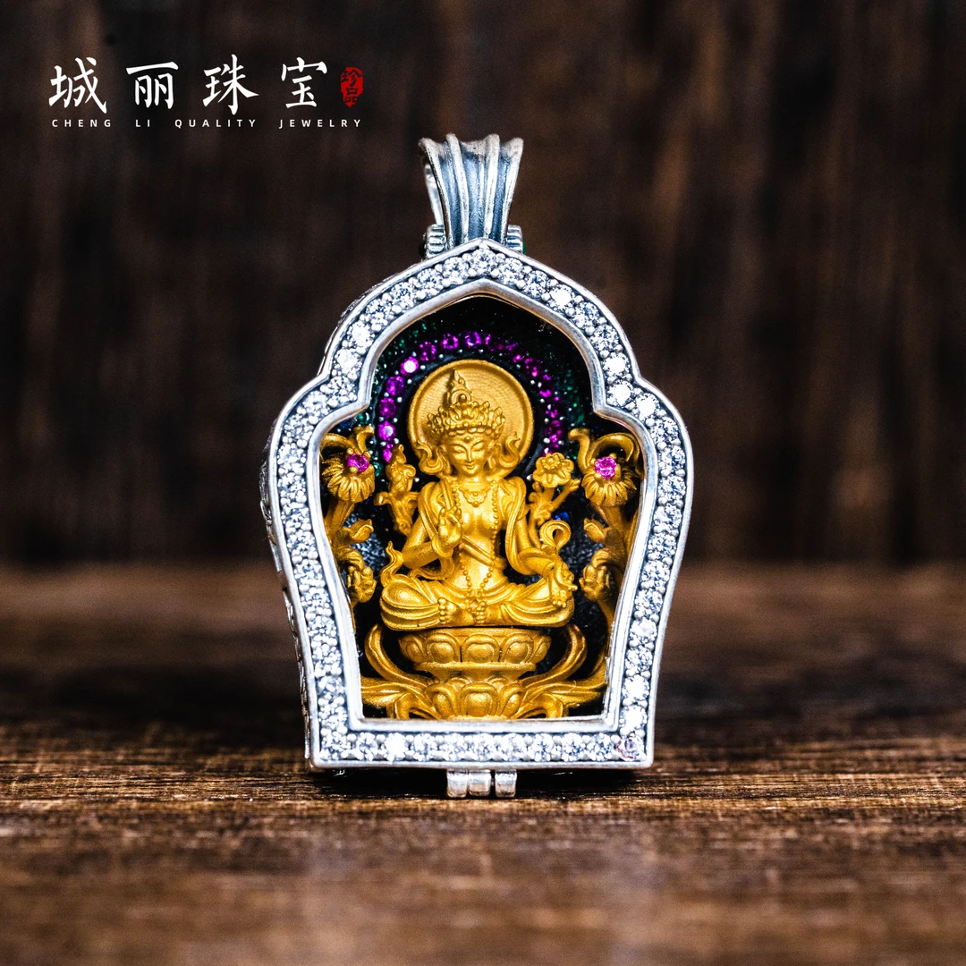 吊坠925银 度母匠心传承系列银饰盒盒吊坠/个FL-1853-1