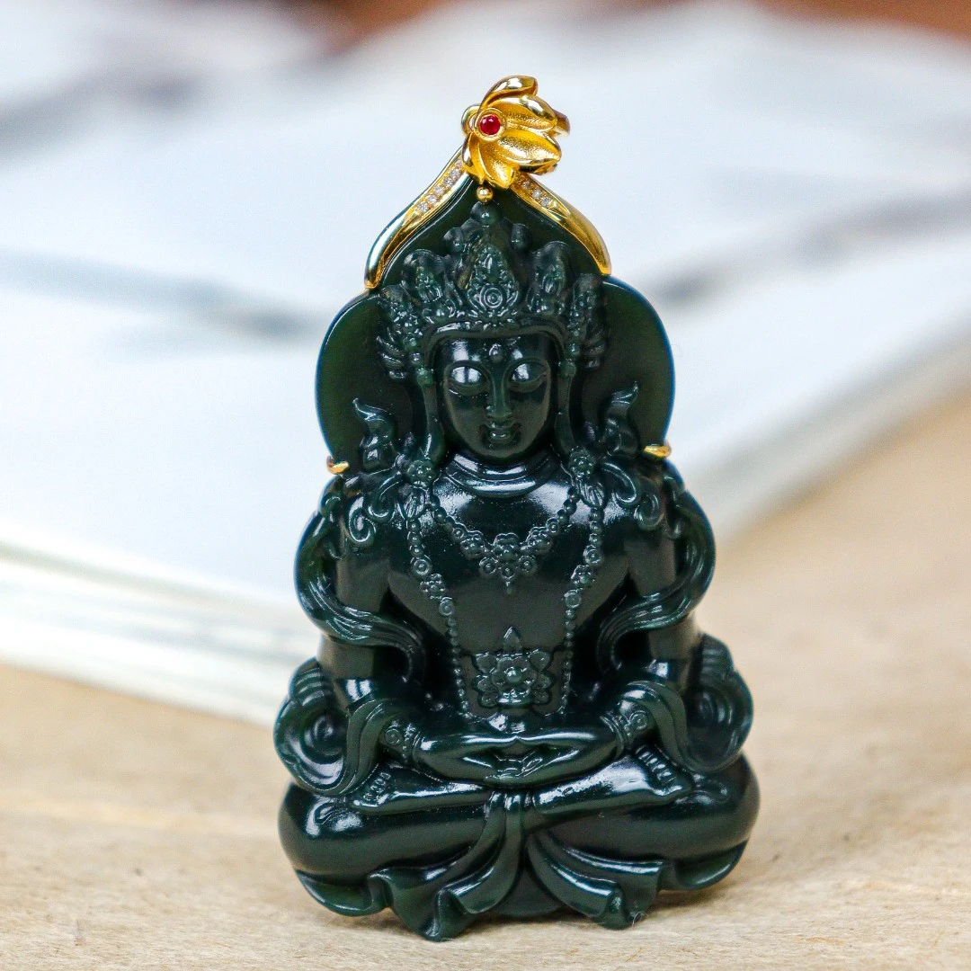 【城丽珠宝】18K和田玉塔青度母吊坠/个（多样性发货）ZJK-839