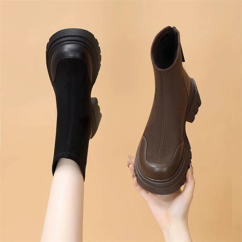 欧洲站厚底马丁靴袜靴女2025秋冬款小个子爆款弹力瘦瘦靴高跟短靴
