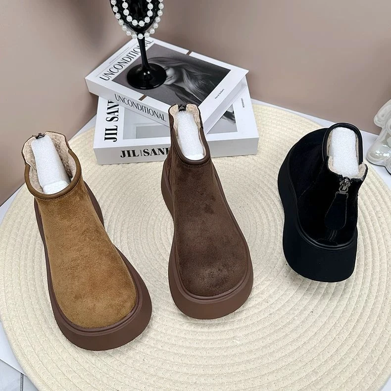 厚底增高勃肯雪地靴女2024冬季新款低帮加绒加厚防寒软底显瘦棉鞋