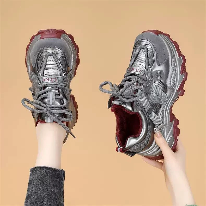 安可拉红厚底老爹鞋女2025新款爆款网红超火小个子松糕休闲运动鞋