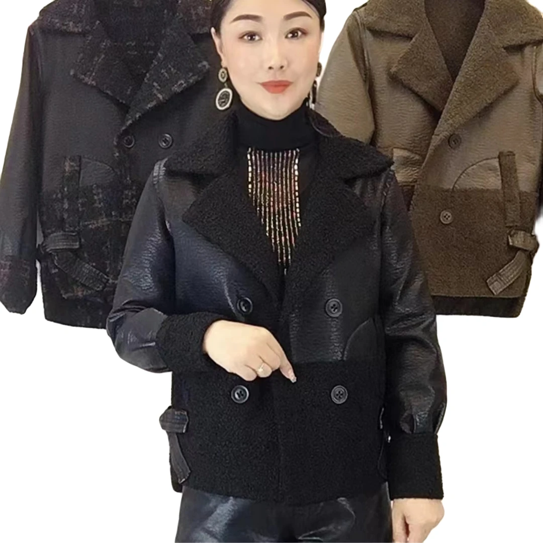 加绒加厚2023年秋冬款外套女收腰显瘦双面穿皮毛一体上衣