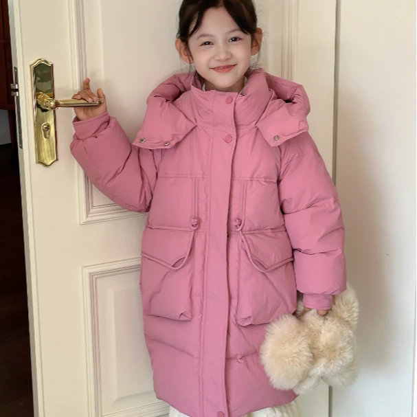 2024新款儿童连帽羽绒服中长款韩版中国风盘扣秋冬外套男女童冬装