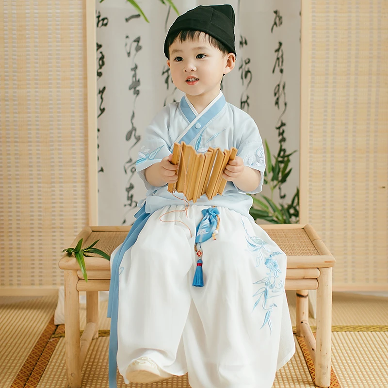 【竹韵】汉服男童夏季可爱改良交领两件套男宝古装超仙古风儿童唐装