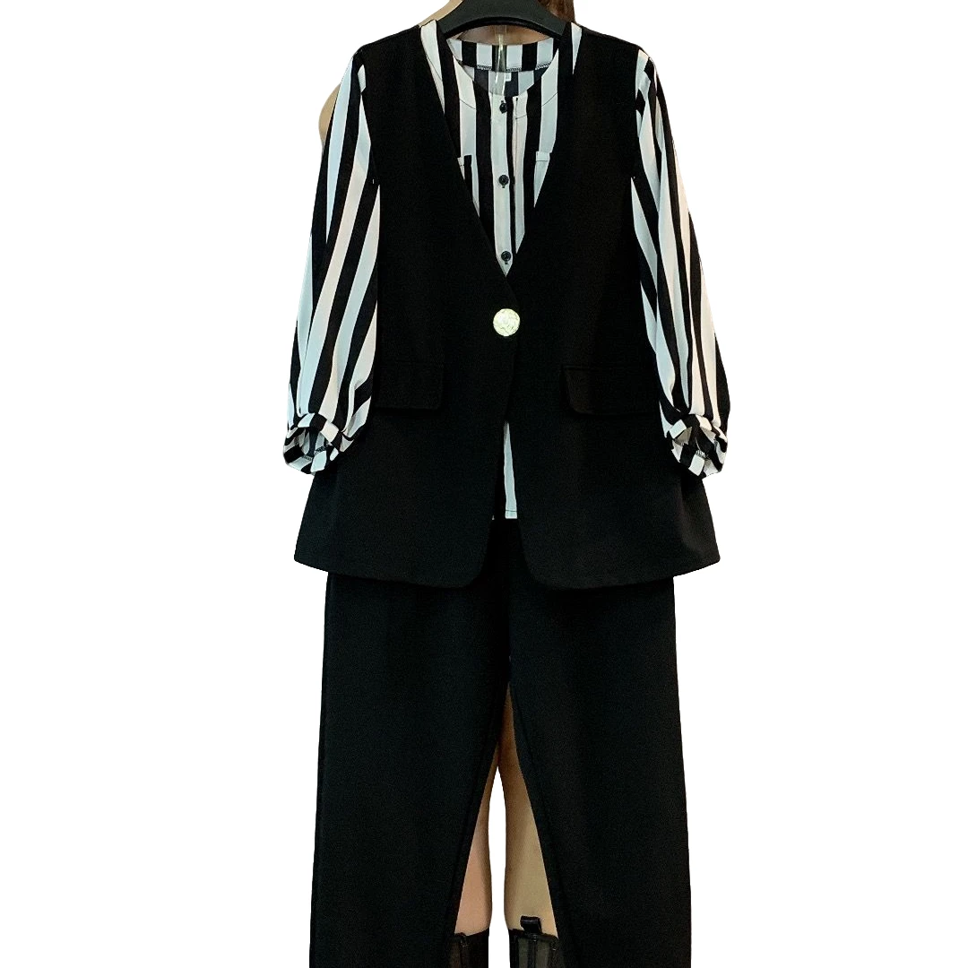 大维罗依yx秋季潮范百搭一粒扣马甲三件套