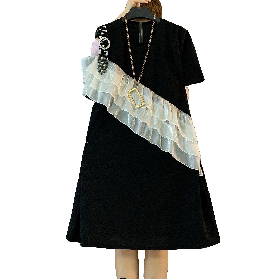 大维罗依Hm夏季新款设计感不规则露肩小黑裙