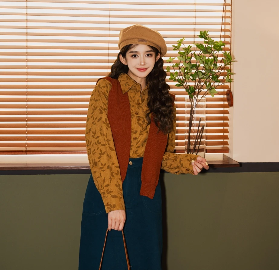 余紫绮.【落日】长袖衬衫女宽松显瘦上衣ZM090102