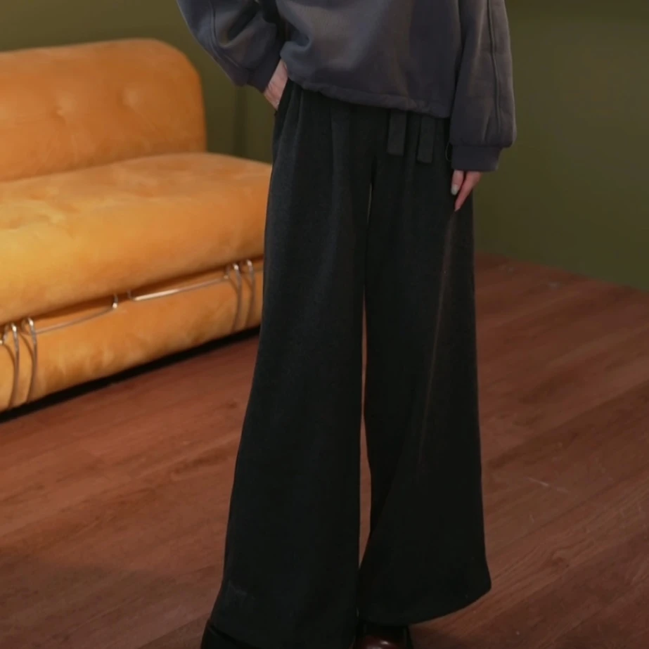 余紫绮【墨石】百搭显瘦纯色休闲长裤高腰裤ZX9019204