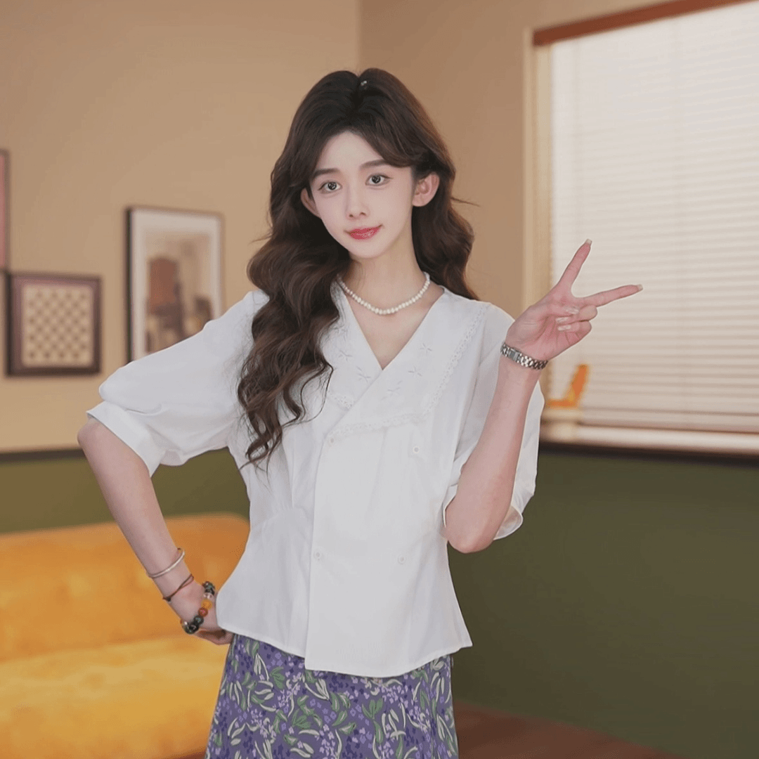荔枝Lizhi/【西西里岛】夏季短袖衬衫女百搭上衣ZW0724390