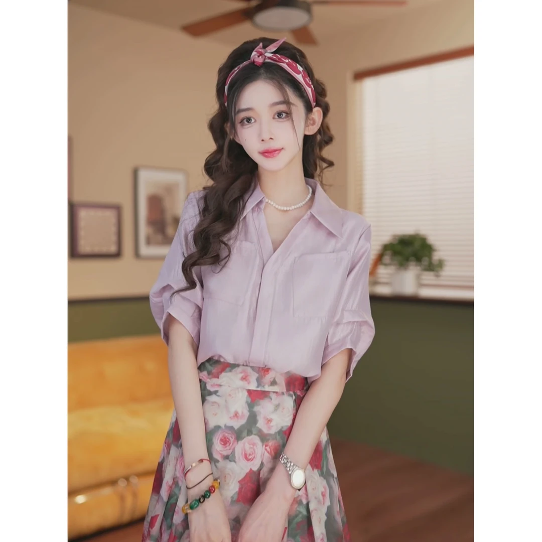 余紫绮.【芋泥波波】短袖衬衫女宽松上衣ZC0724079