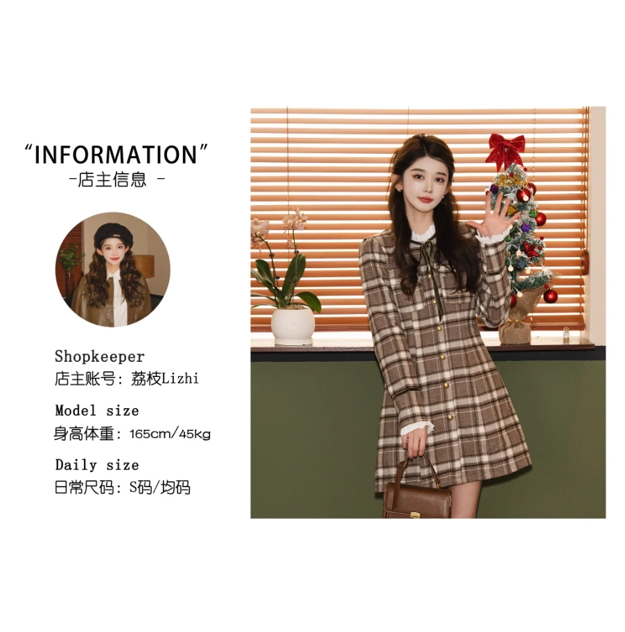 余紫绮.【荆棘玫瑰】冬季新款格子显瘦气质中长款大衣ZSA661891