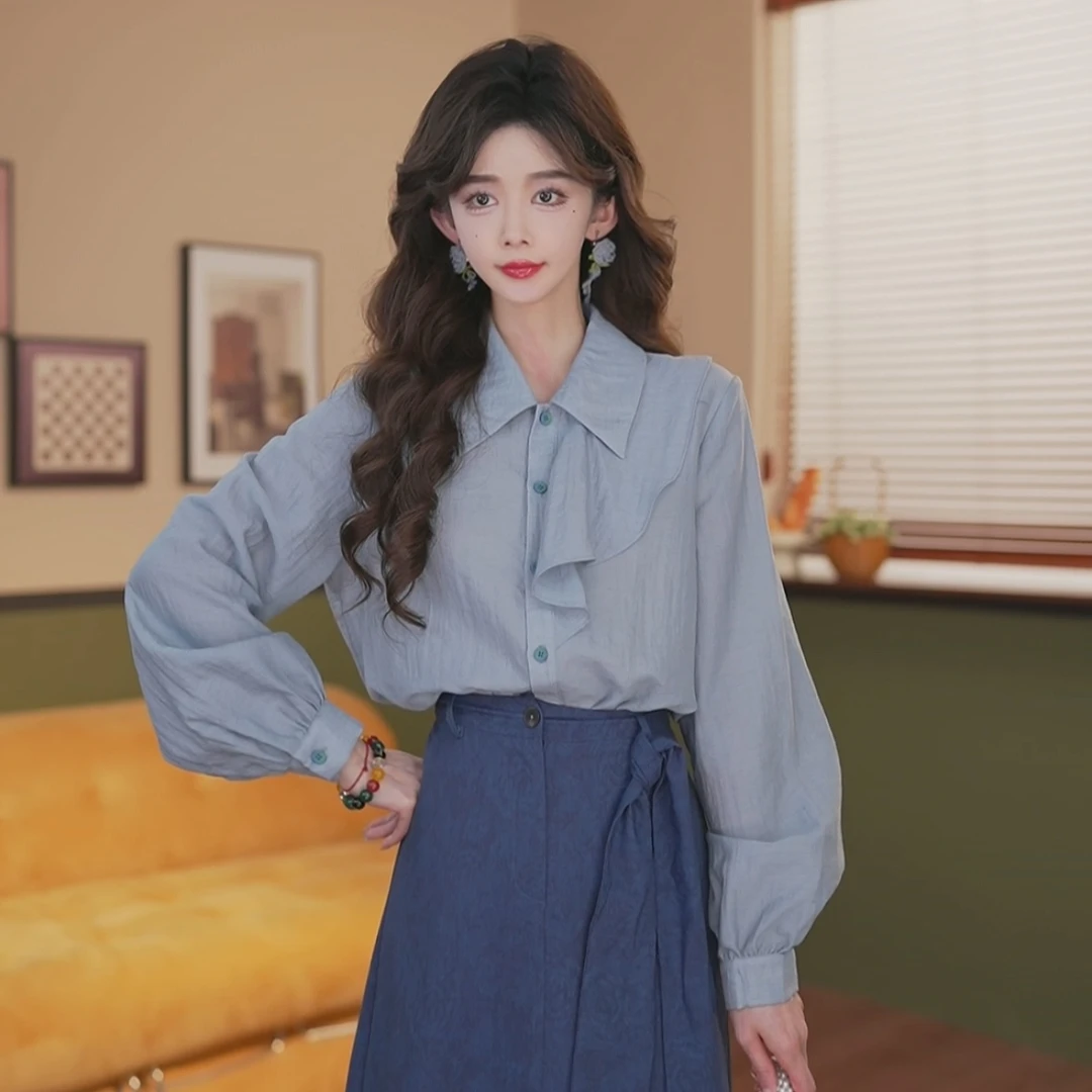 余紫绮.【月落星沉】早秋长袖衬衫女百搭上衣ZF0824043