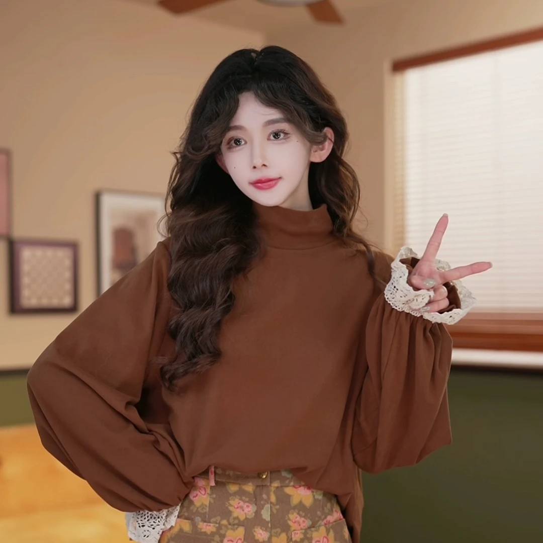 余紫绮.【自由简意】纯色针织高领打底上衣ZX9019026