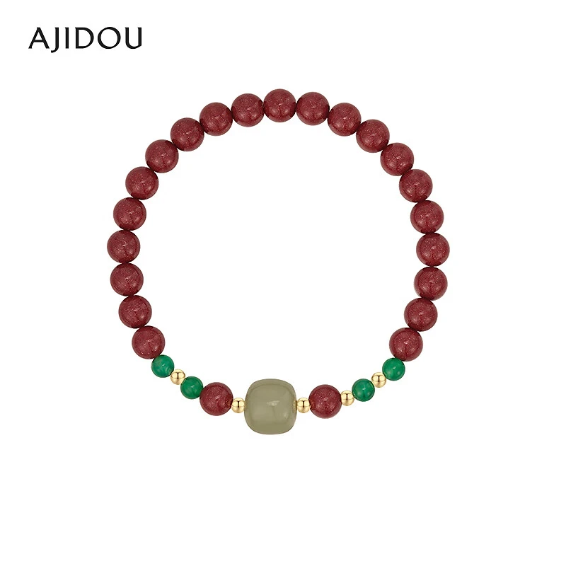 含辰砂工艺品阿吉豆休闲时尚女款串珠手链国风和田玉手串【YFX】