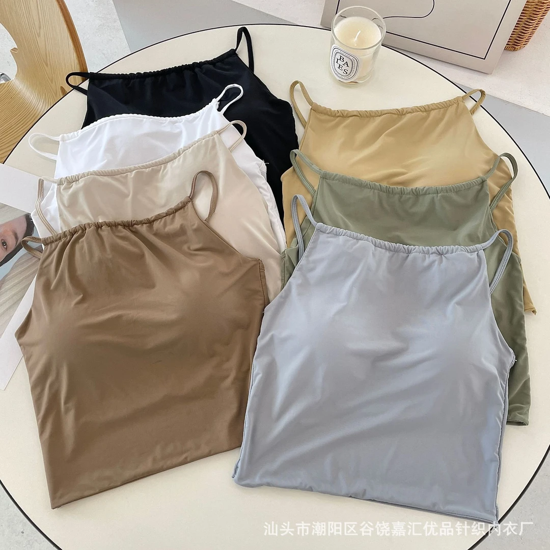 吊带/背心美背吊带内衣女夏季纯色内搭美背带胸垫裹胸抹胸背心女