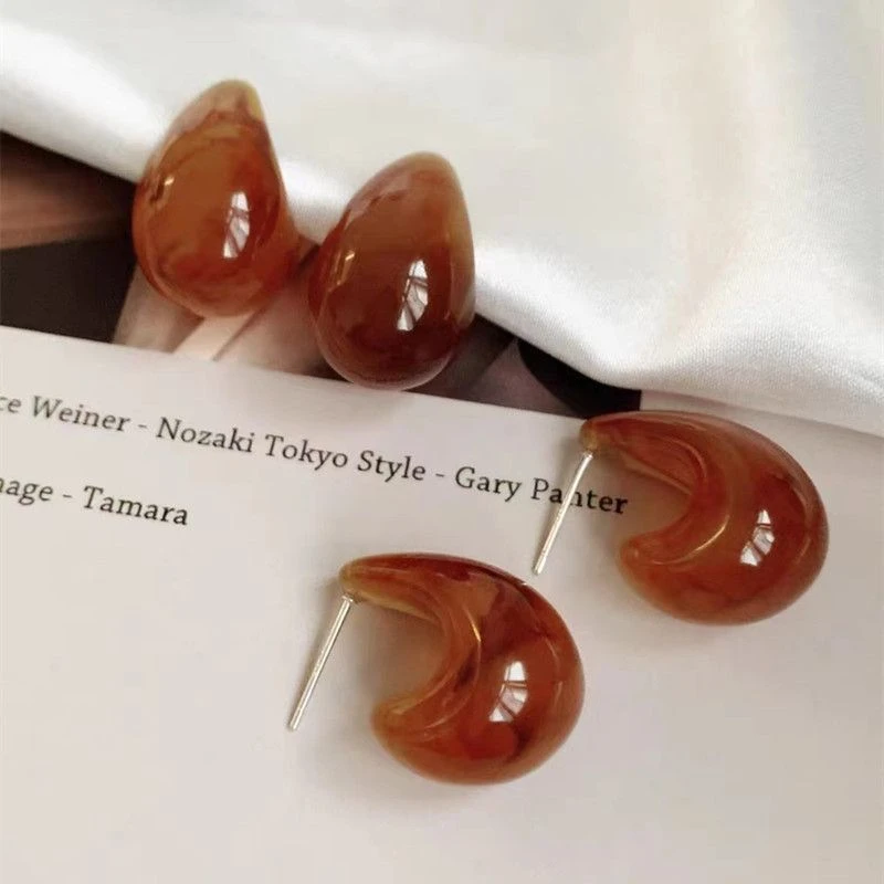 非金属树脂耳饰 复古港风轻奢大气耳坠气质简约小众法式美拉德系